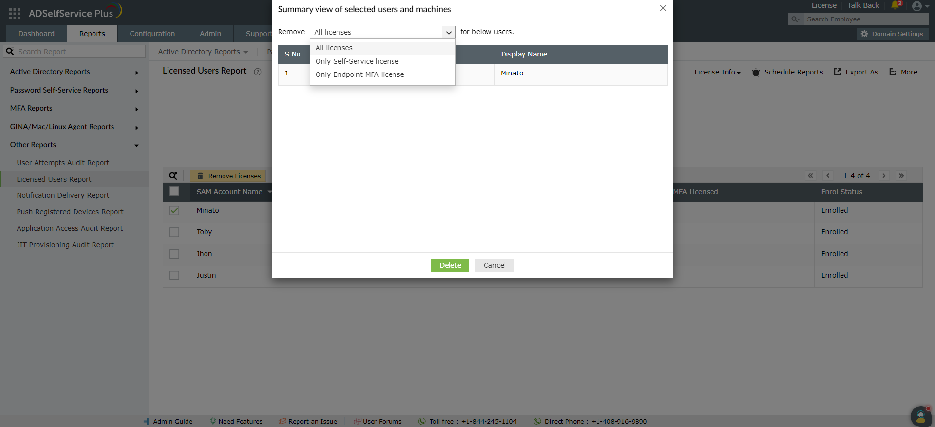 Licensed Users Report